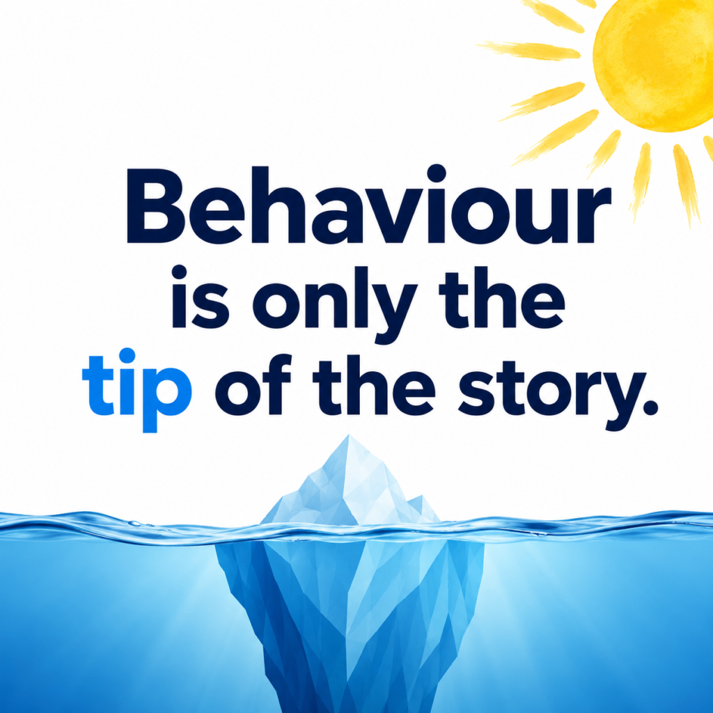 Behaviour is only the tip of the story quote graphic