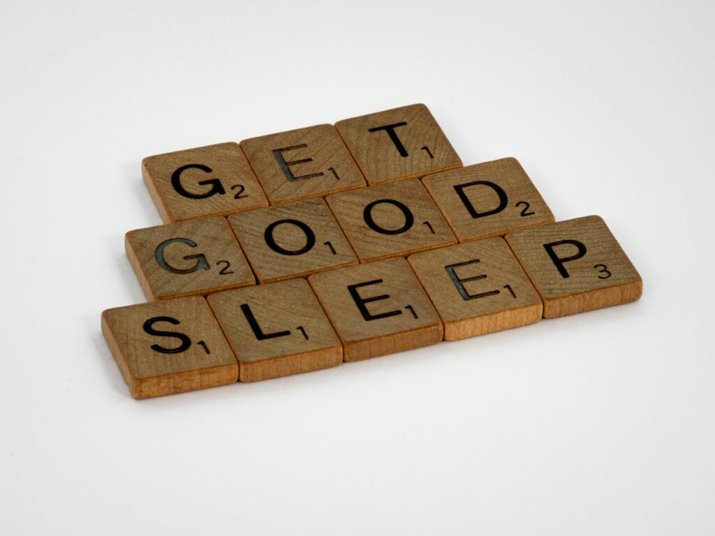 Wooden blocks spelling out get good sleep
