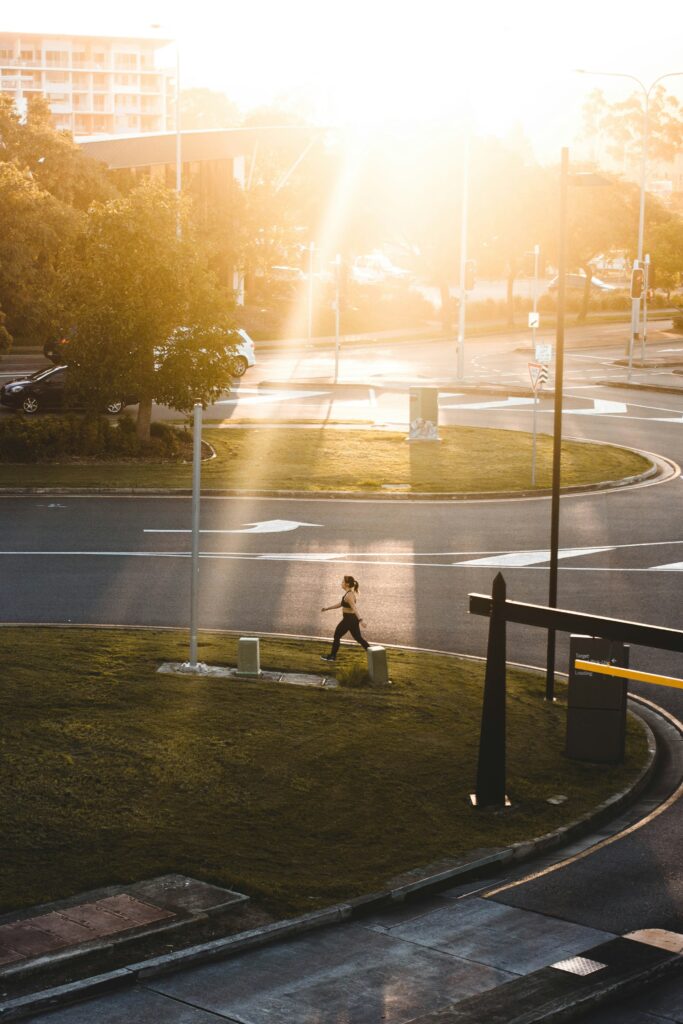A woman taking a morning walk